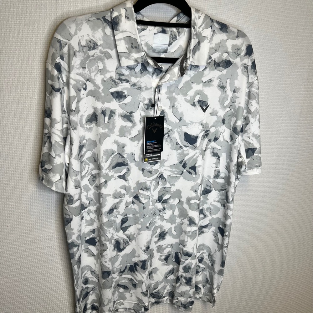 Callaway Mens Opti-Dri Golf Polo Shirt Abstract Camo White Grey CGKSE0H3RT L